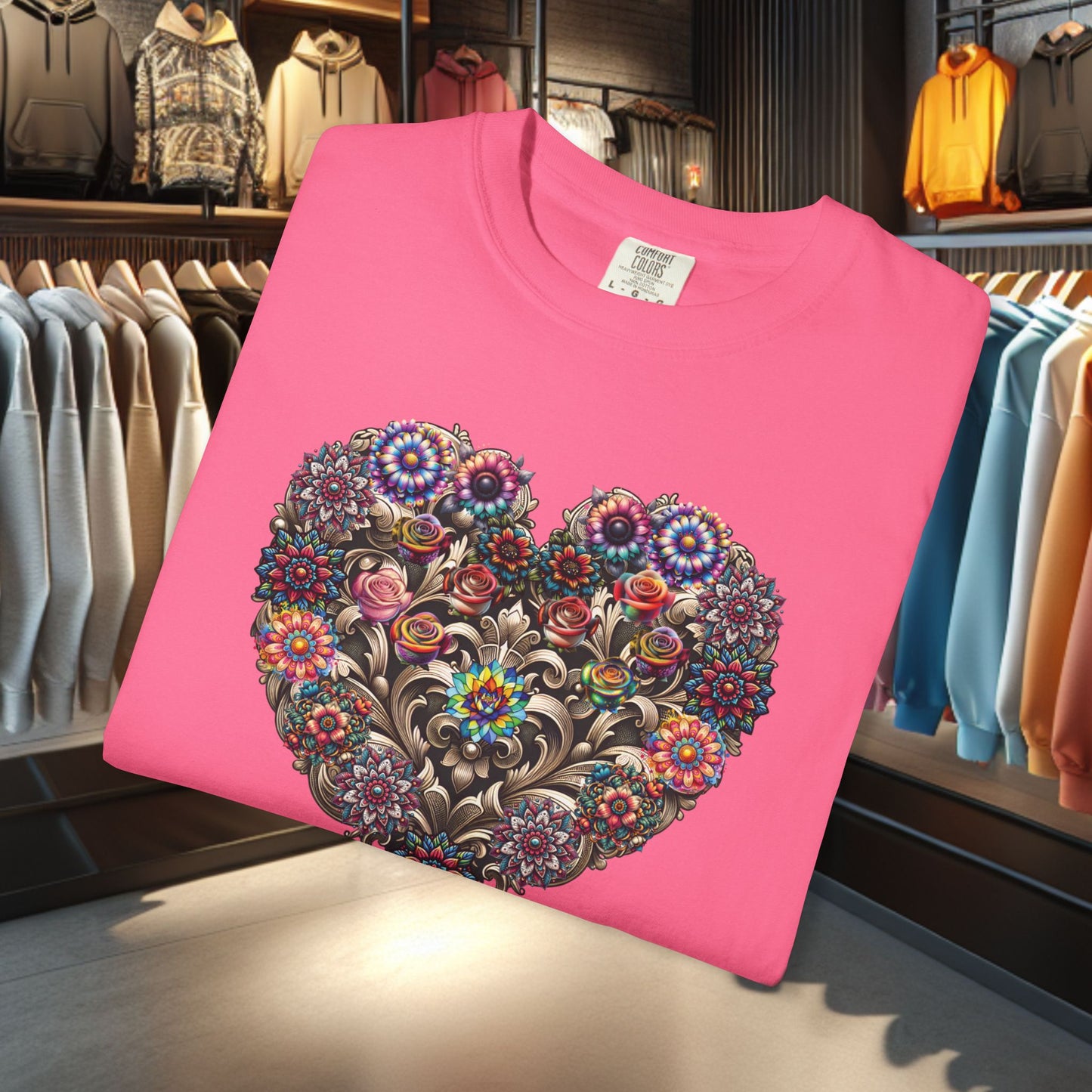 Floral Heart T-Shirt — Romantic Botanical Graphic Tee