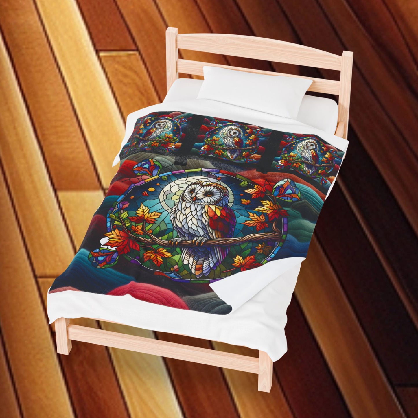 Stain Glass Owl Velveteen Plush Blanket — Cozy Stained Glass Owl Throw
