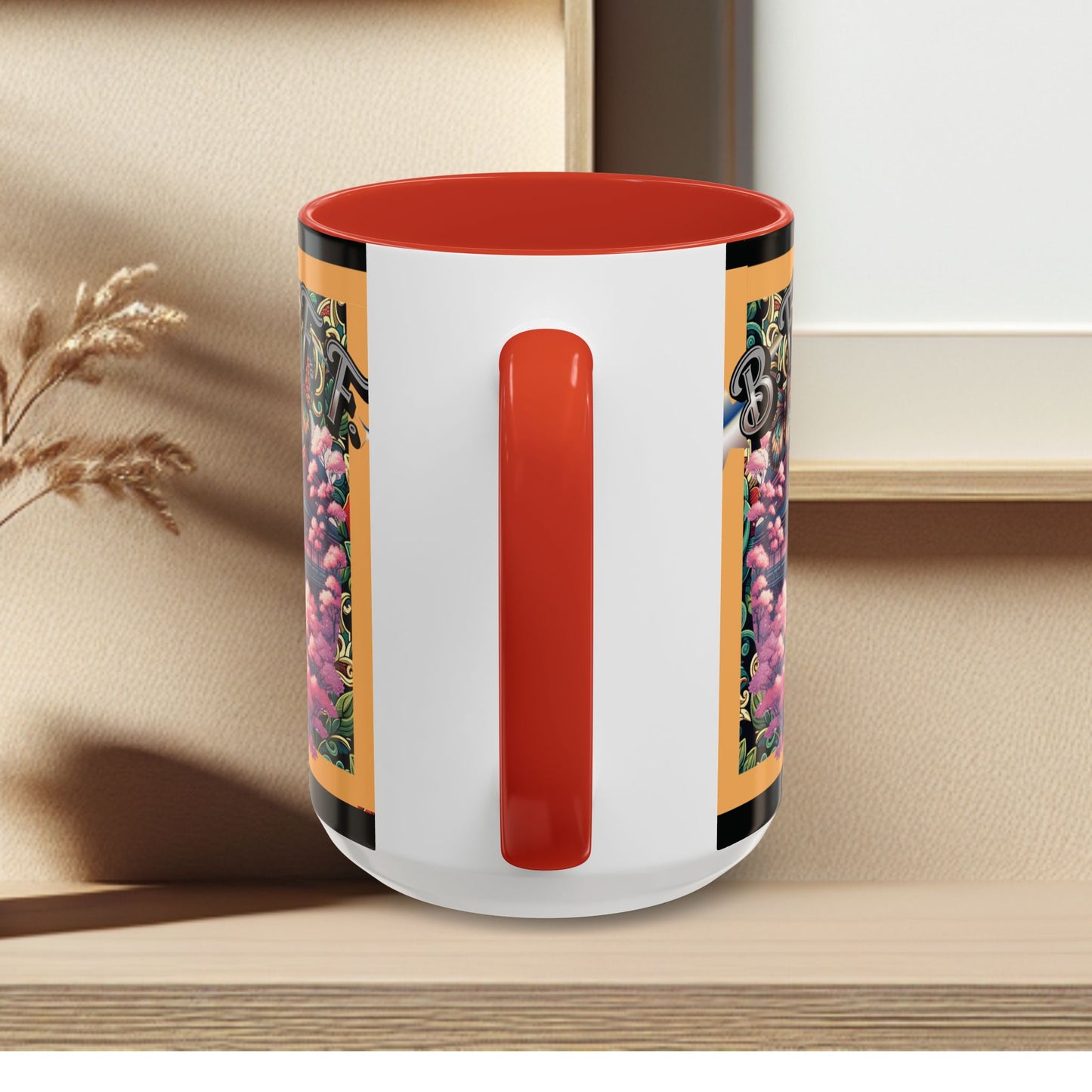 Mug - 3 B F F kittens and Butterflies Coffee Mug with Cherry Blossoms