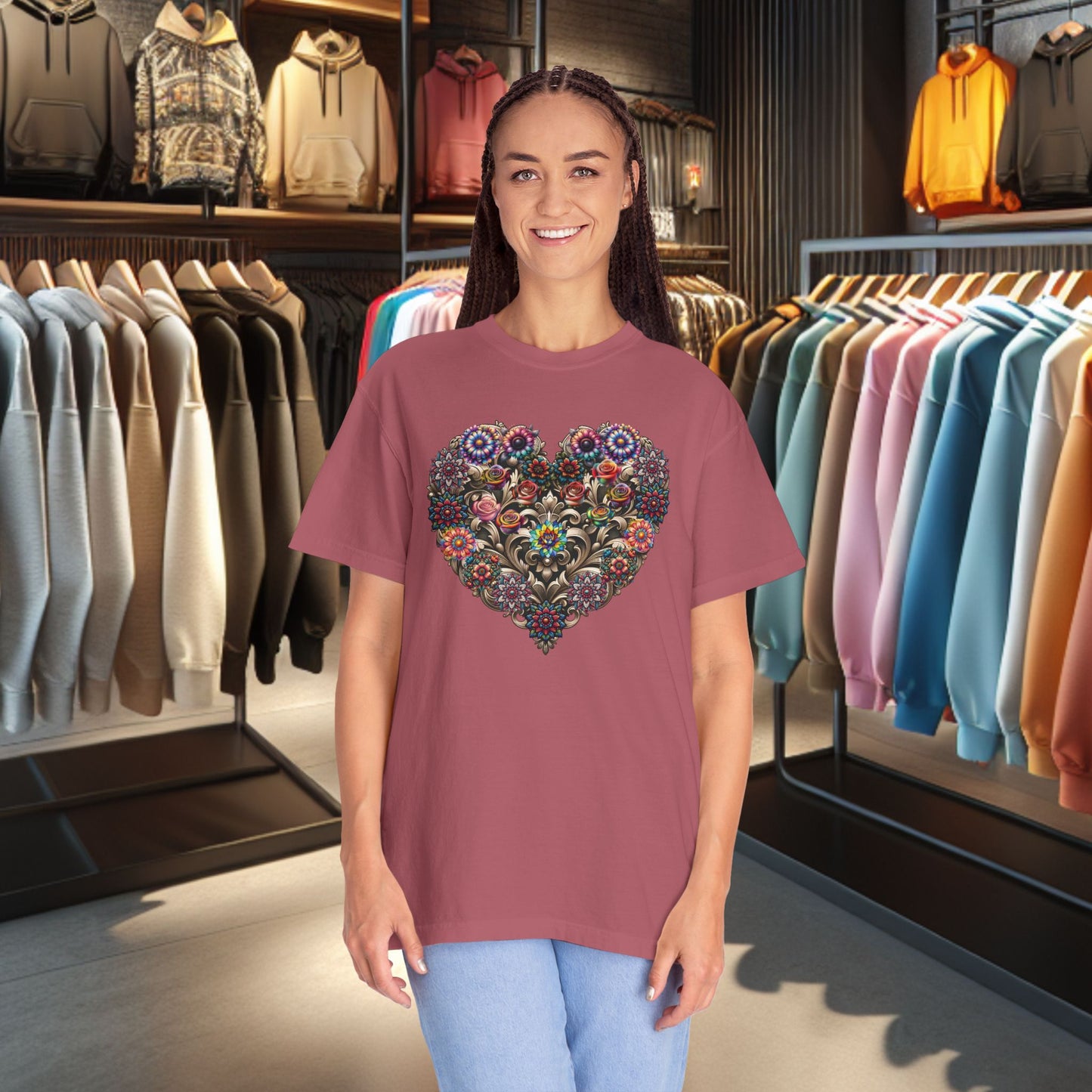 Floral Heart T-Shirt — Romantic Botanical Graphic Tee