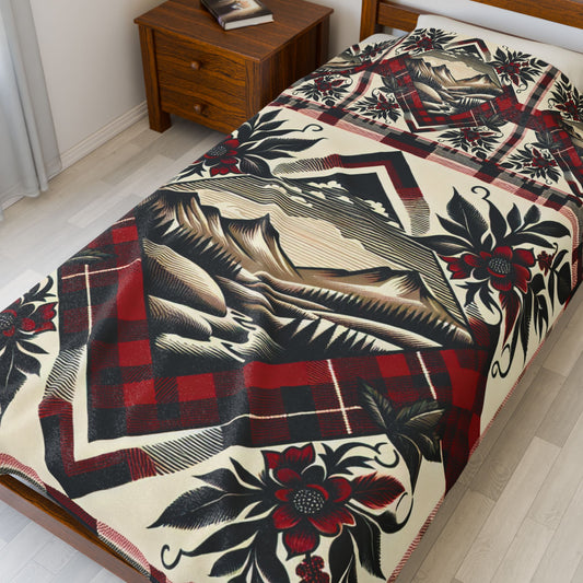 Mountain Getaway Velveteen Plush Blanket — Cozy Mountain Throw