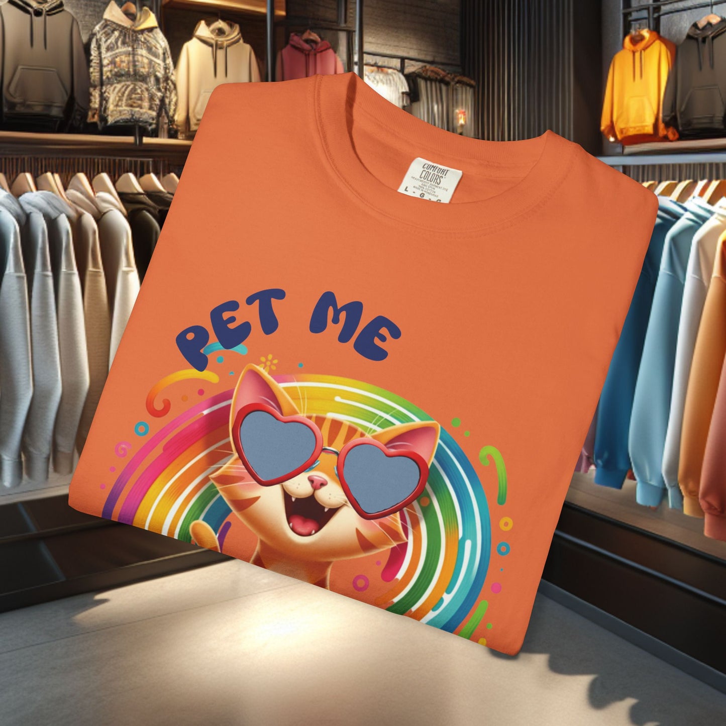 Groovy Orange Kitty Tee — "Pet Me" Dyed T-Shirt