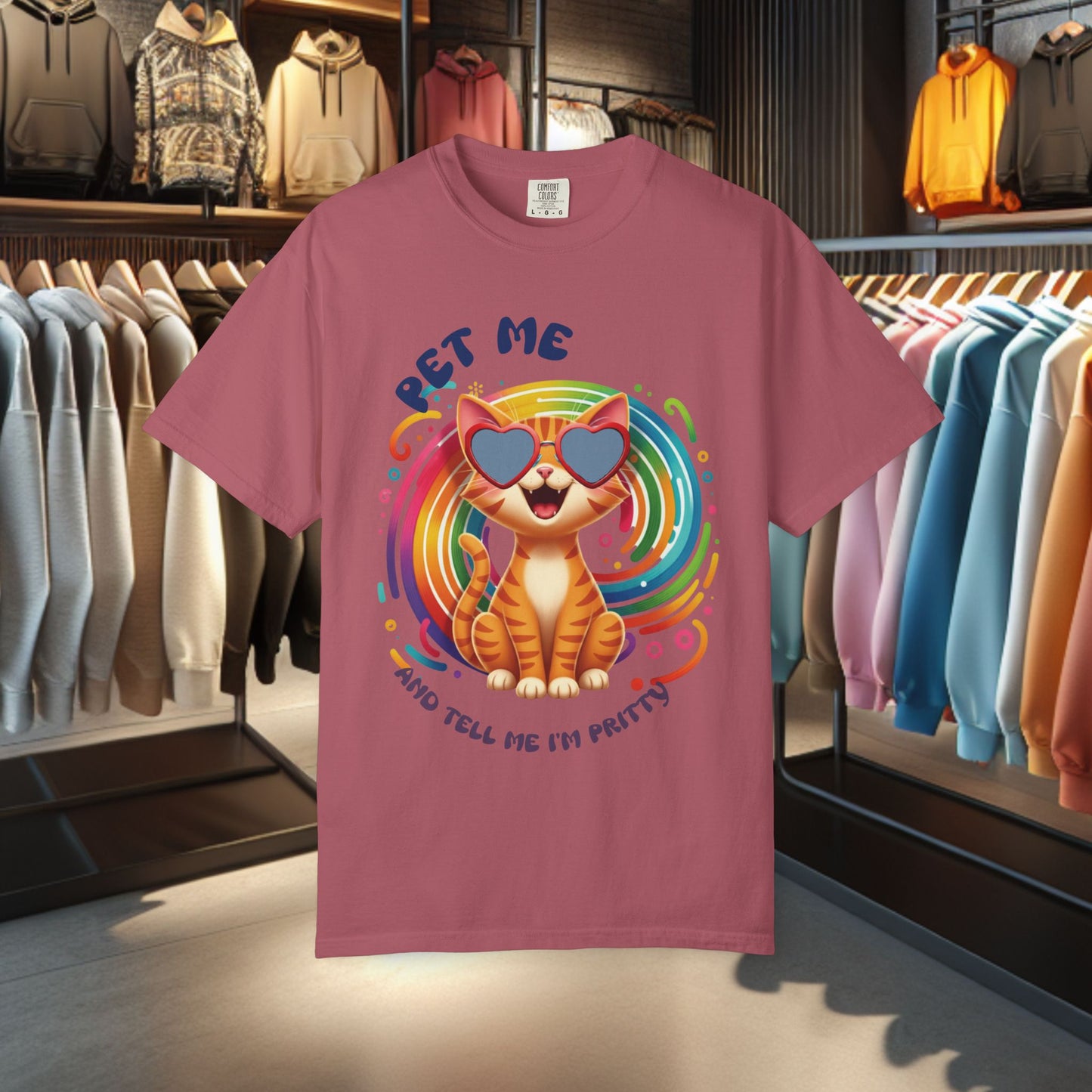 Groovy Orange Kitty Tee — "Pet Me" Dyed T-Shirt