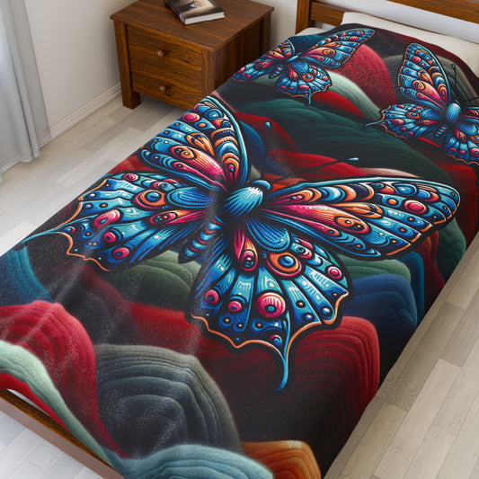 Blue Butterfly Velveteen Plush Blanket – Cozy Blue Butterfly Throw