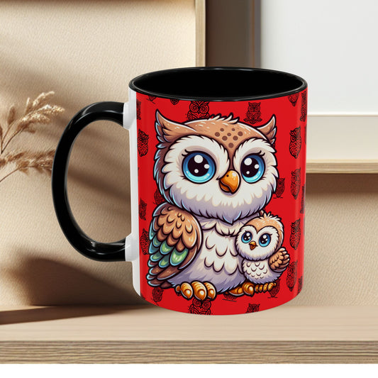Red Coffee Mug - Owl Family - Colorful Inspirational Owl Design