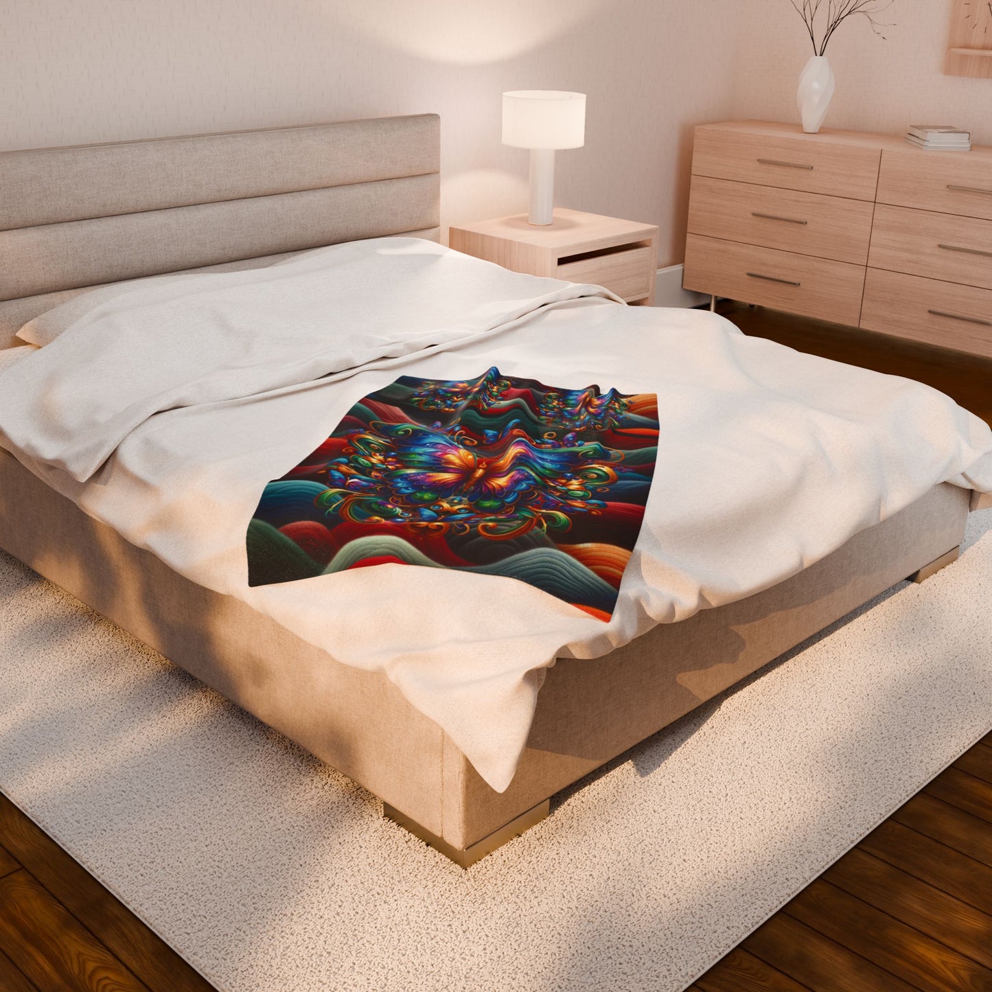 Beautiful multi–Colored Butterfly Velveteen Plush Blanket — Cozy multi–Colored Butterfly Throw