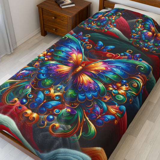 Beautiful multi–Colored Butterfly Velveteen Plush Blanket — Cozy multi–Colored Butterfly Throw