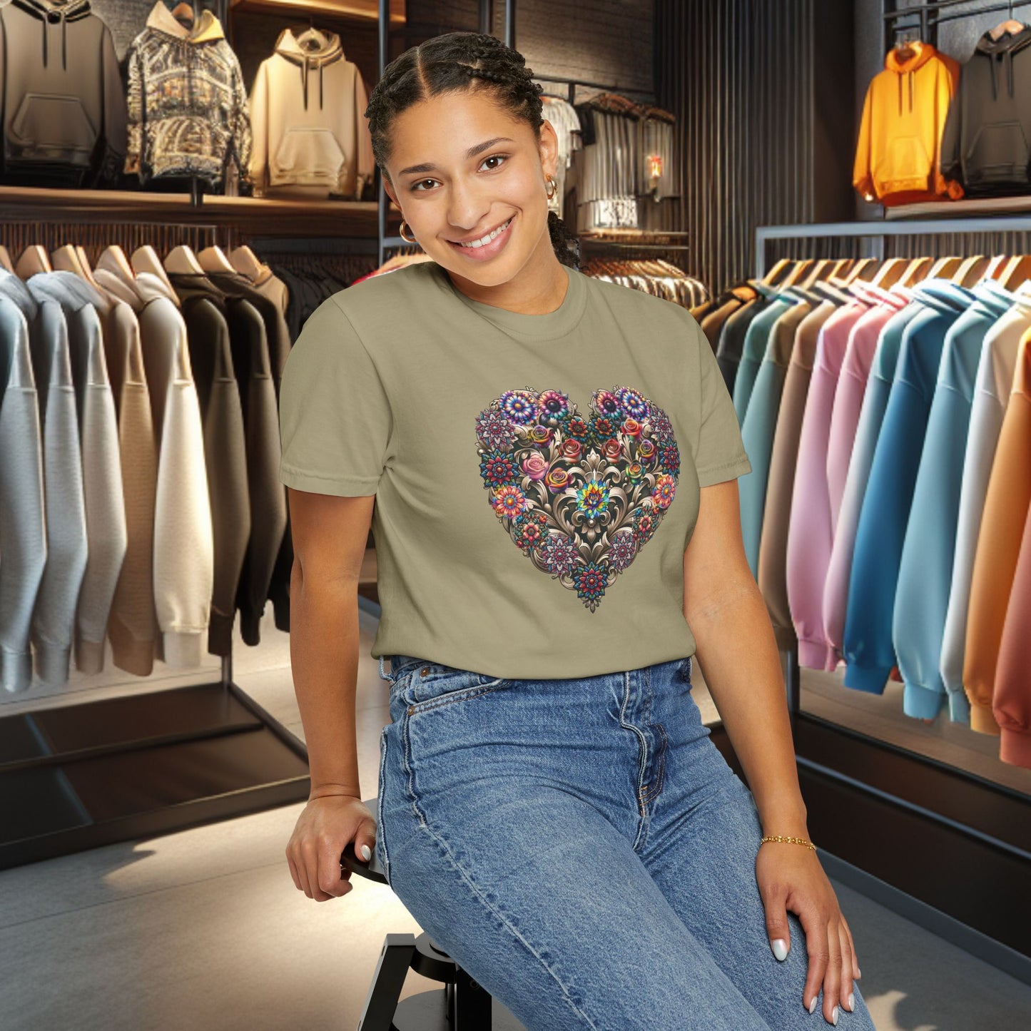 Floral Heart T-Shirt — Romantic Botanical Graphic Tee