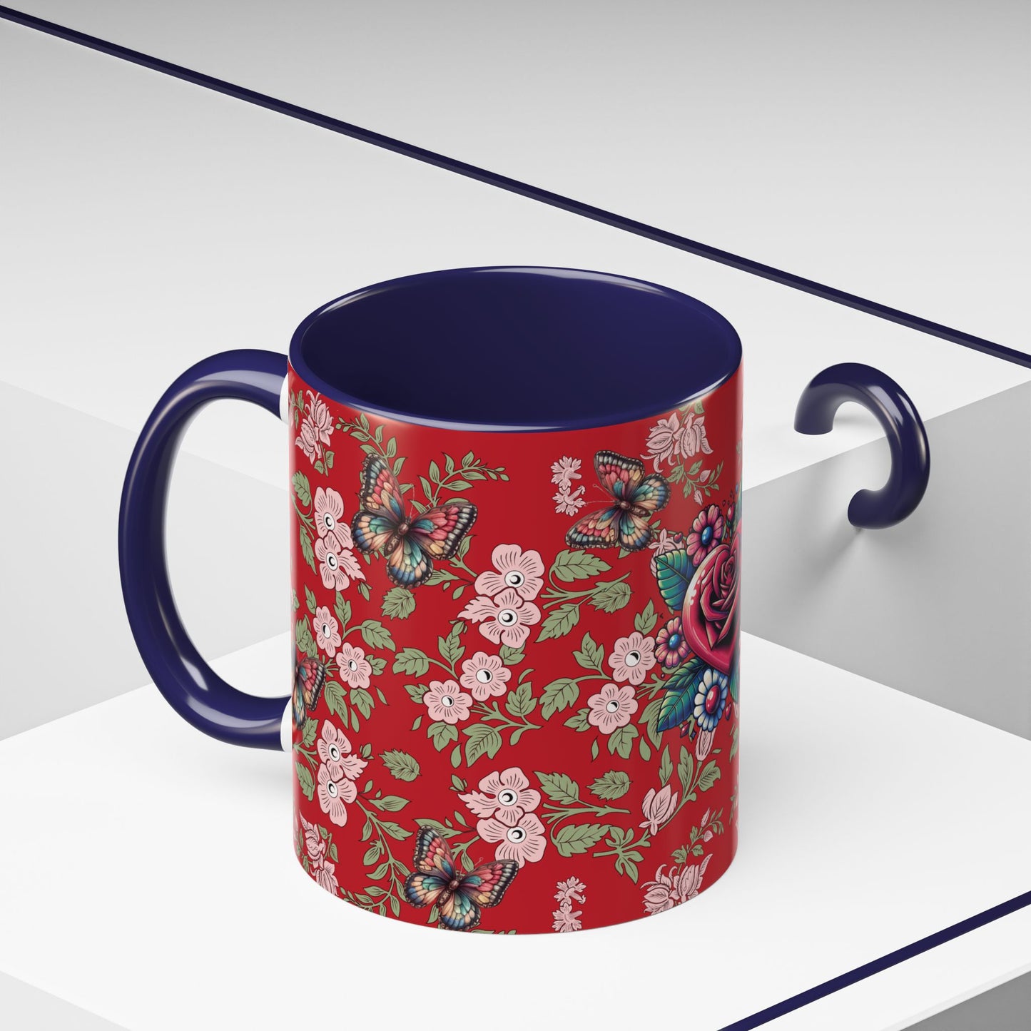 Floral Coffee Mug Red
