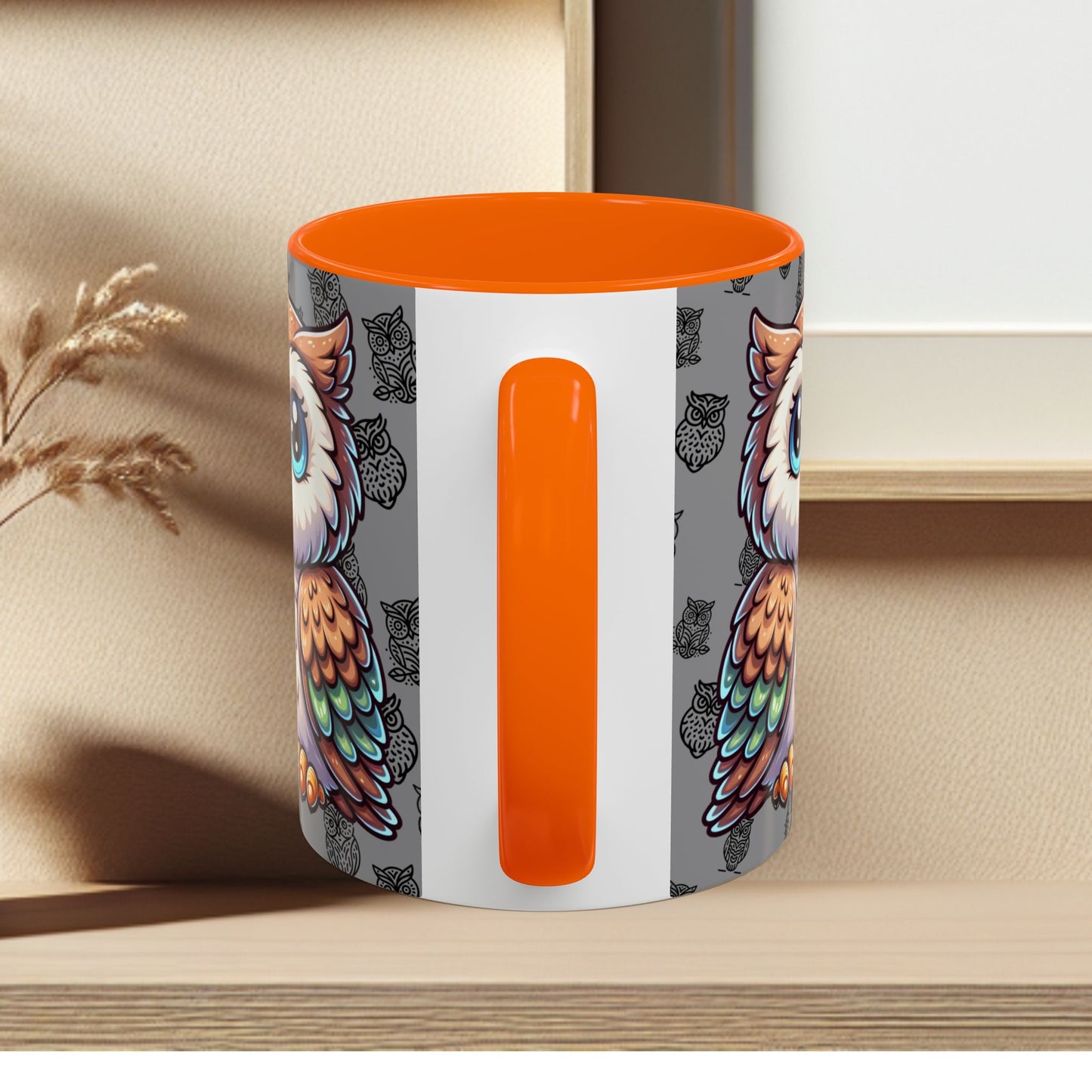 Gray Coffee Mug - Owl Family - Colorful Inspirational Owl Design
