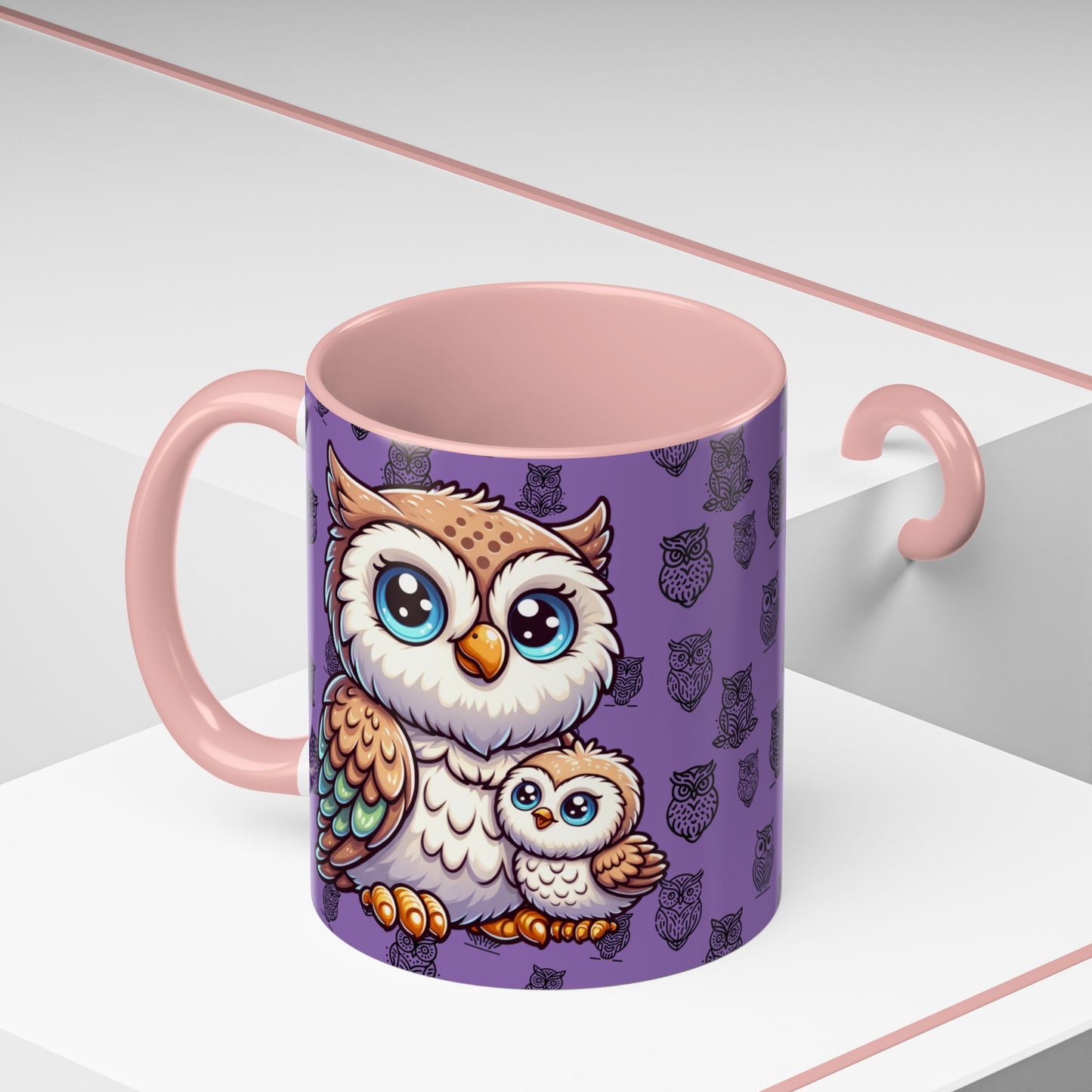 Purple Coffee Mug - Owl Family - Colorful Inspirational Owl Design