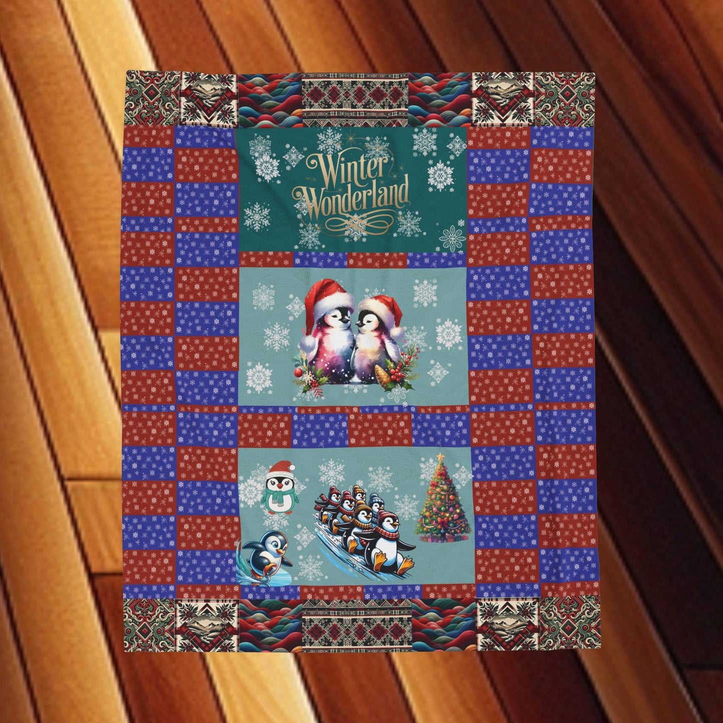 Winter Wonderland Velveteen Plush Blanket — Penguins at Play & In Love Throw