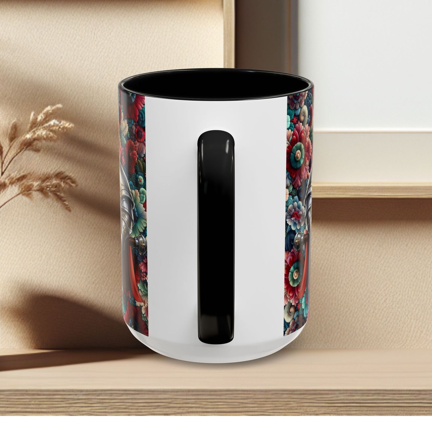 Adventurers Accent Coffee Mug — Dwarf within Armor with a Double-Bladed Battle Axe Design (11/15oz)