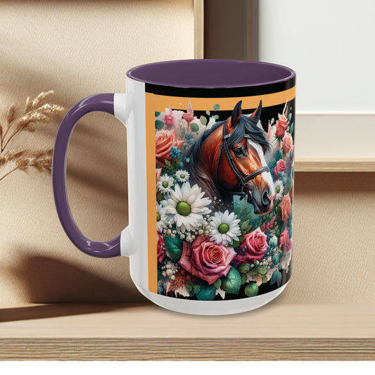 Coffee Mug Horses in Flowers 11oz 15oz