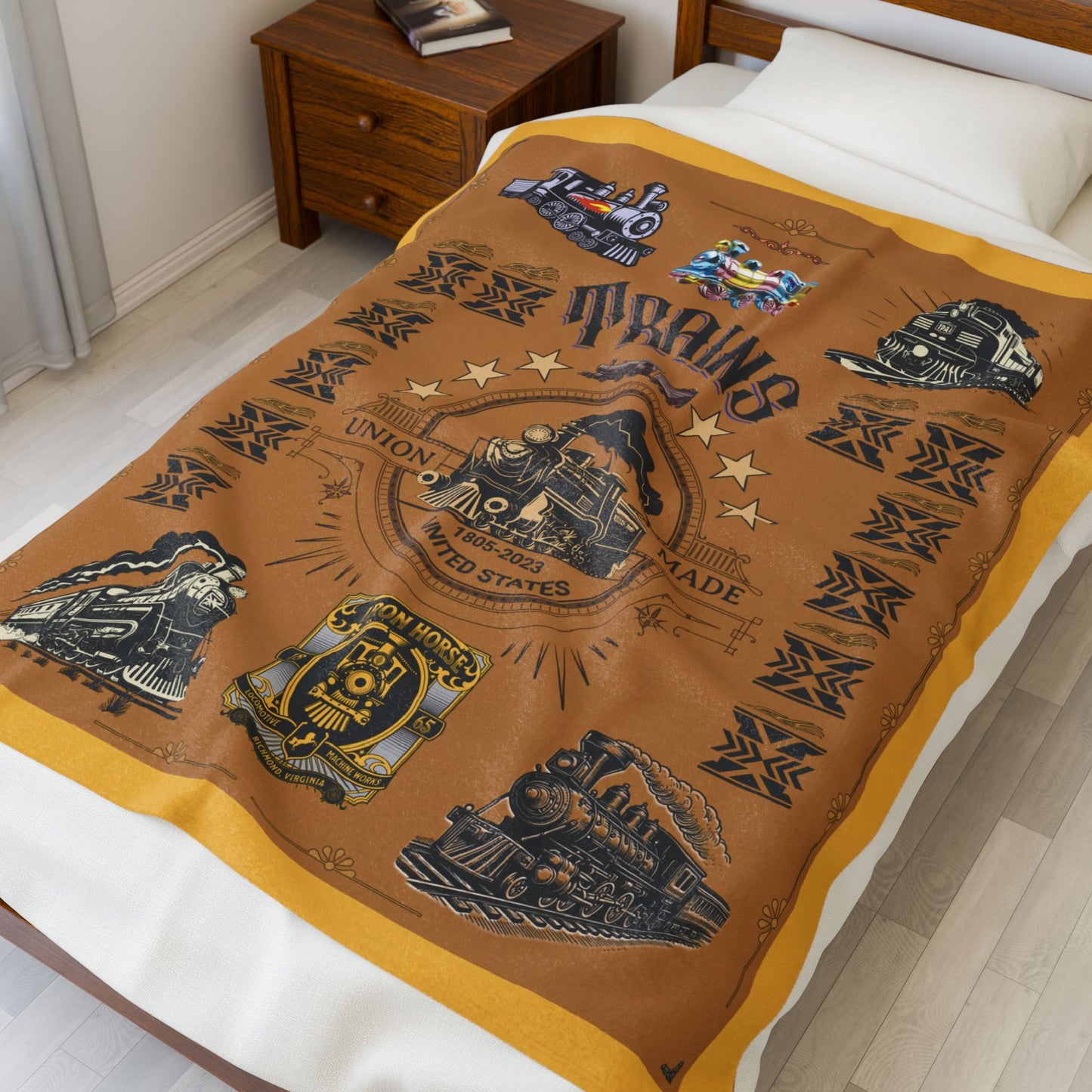 Trains 30" x 40", 50" x 60", 60" x 80" Velveteen Plush Blanket