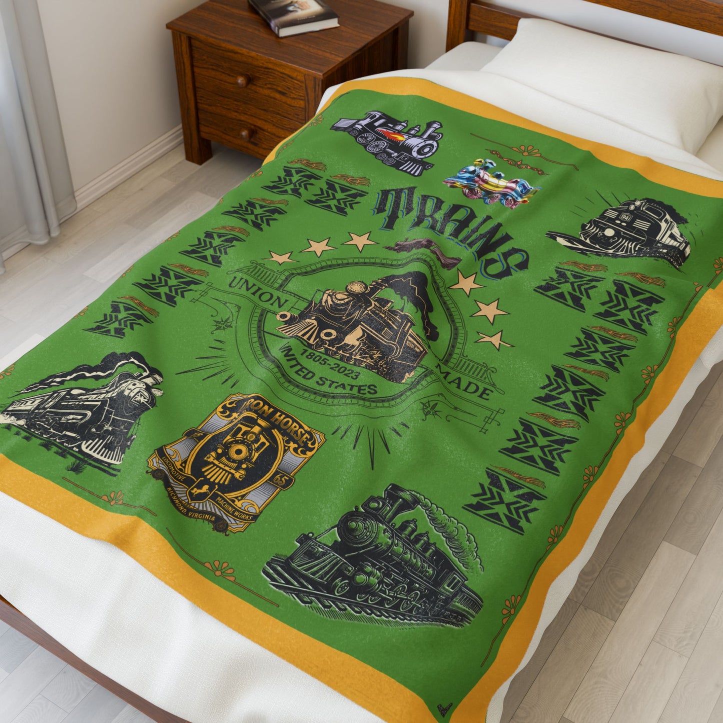Trains 30" x 40", 50" x 60", 60" x 80" Velveteen Plush Blanket