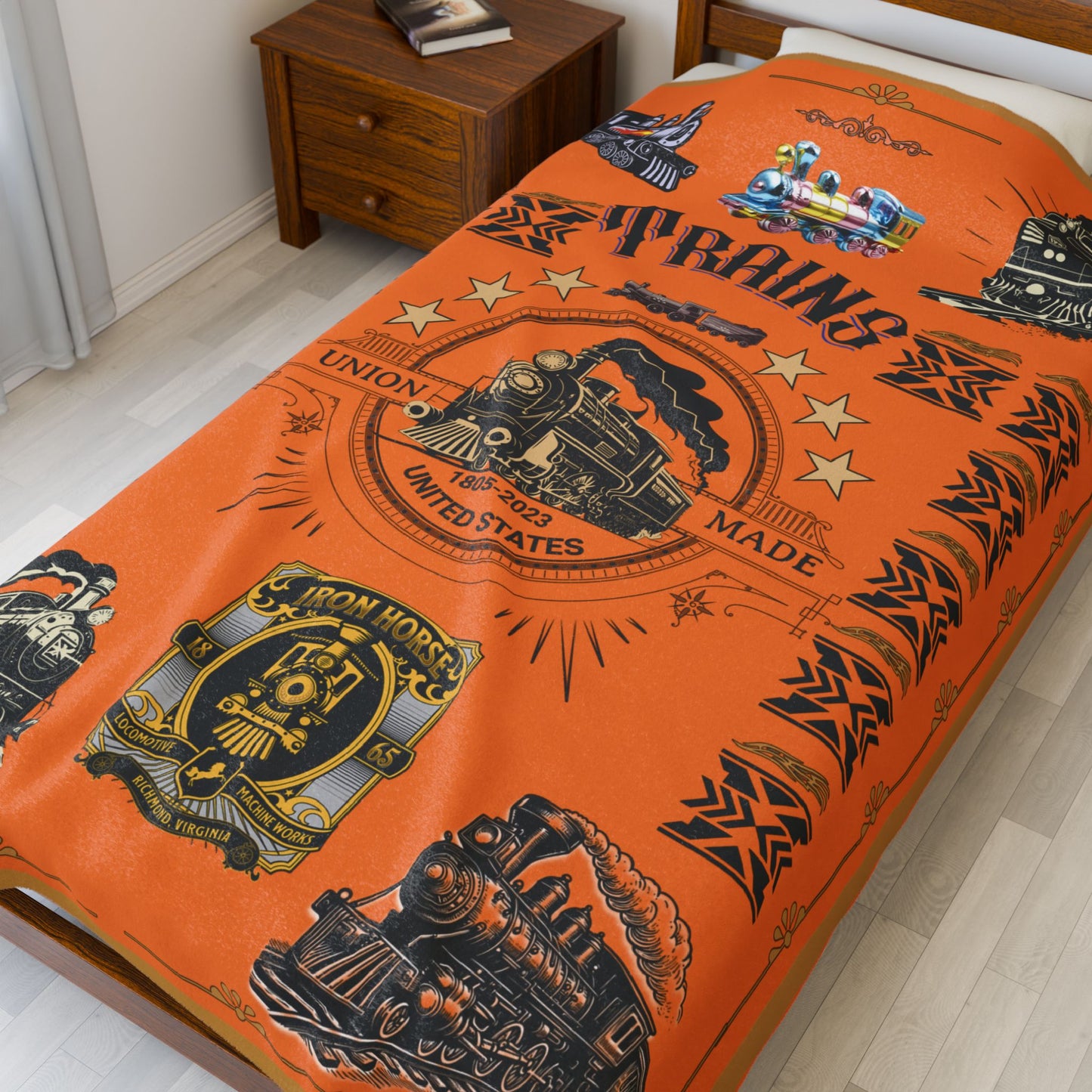 Trains 30" x 40", 50" x 60", 60" x 80" Velveteen Plush Blanket