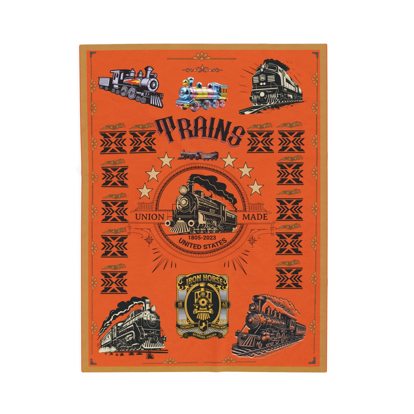 Trains 30" x 40", 50" x 60", 60" x 80" Velveteen Plush Blanket